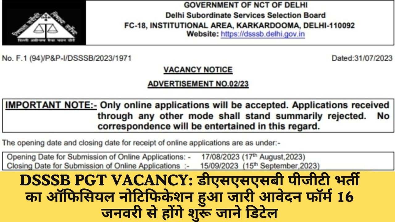 DSSSB PGT Vacancy
